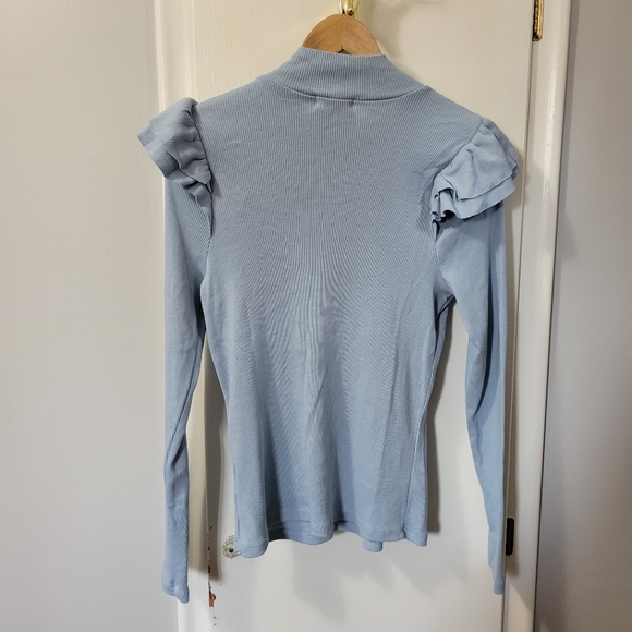 TLA Anthropologie | NWT Blue Ruffle Shoulder Long Sleeve Top - Picture 5 of 9